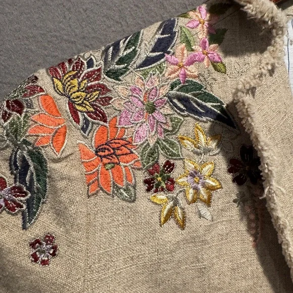 Sundance Beige Embroidered Floral Blazer Jacket - Picture 4 of 8